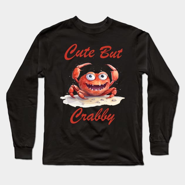 Funny Colorful Cartoon Crab, Cute But Crabby Long Sleeve T-Shirt by SubtleSplit